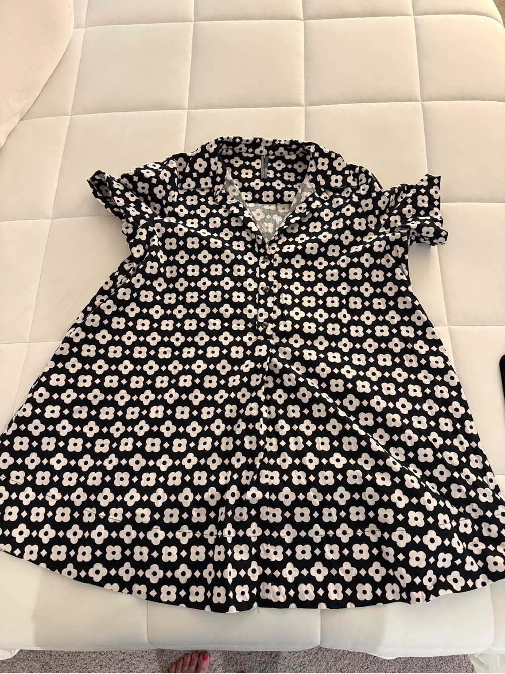Anthropologie Black and White Floral Button-Front dress